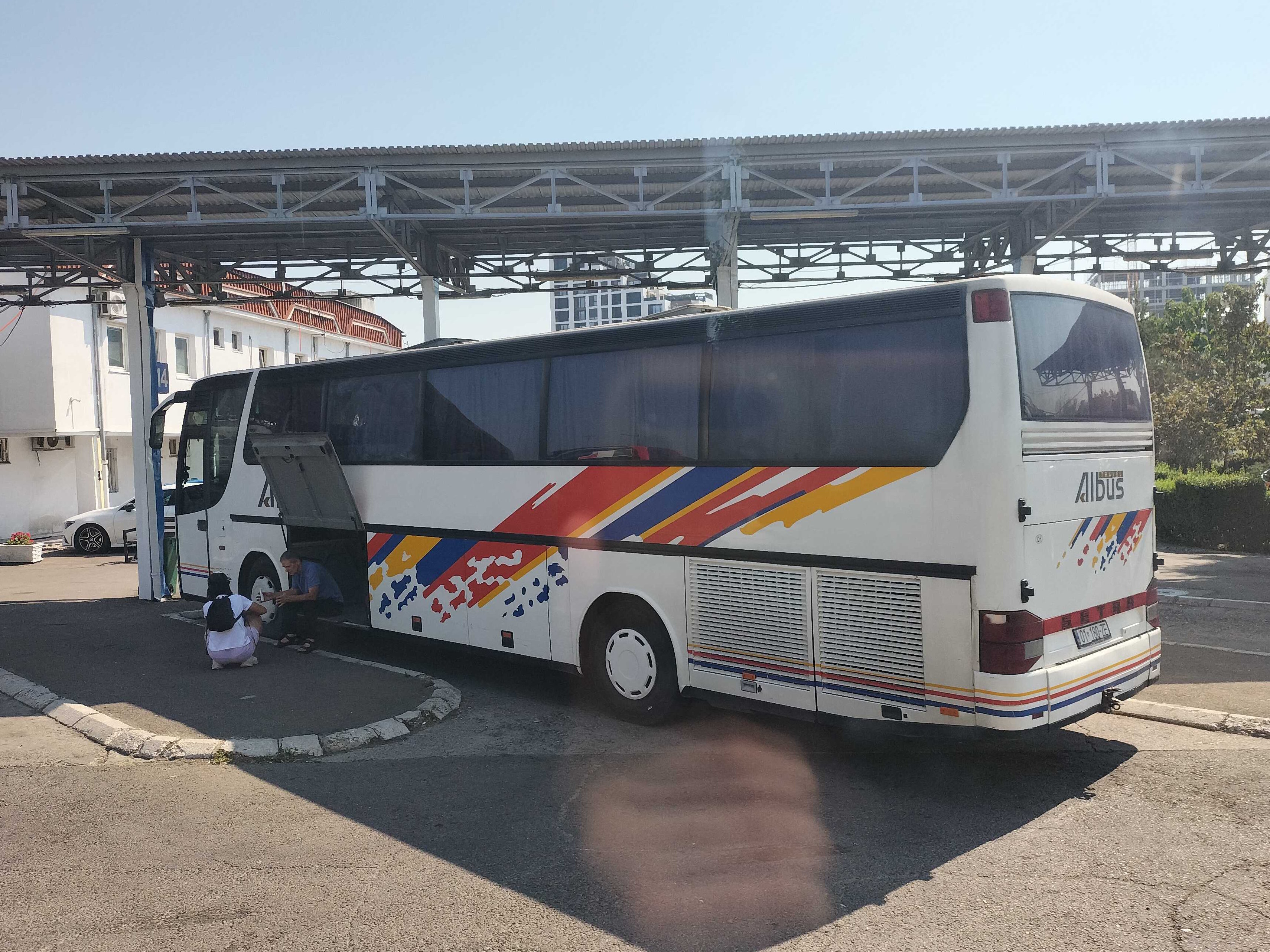 Albus Bus waiting for passengers in Prizren, Kosovo