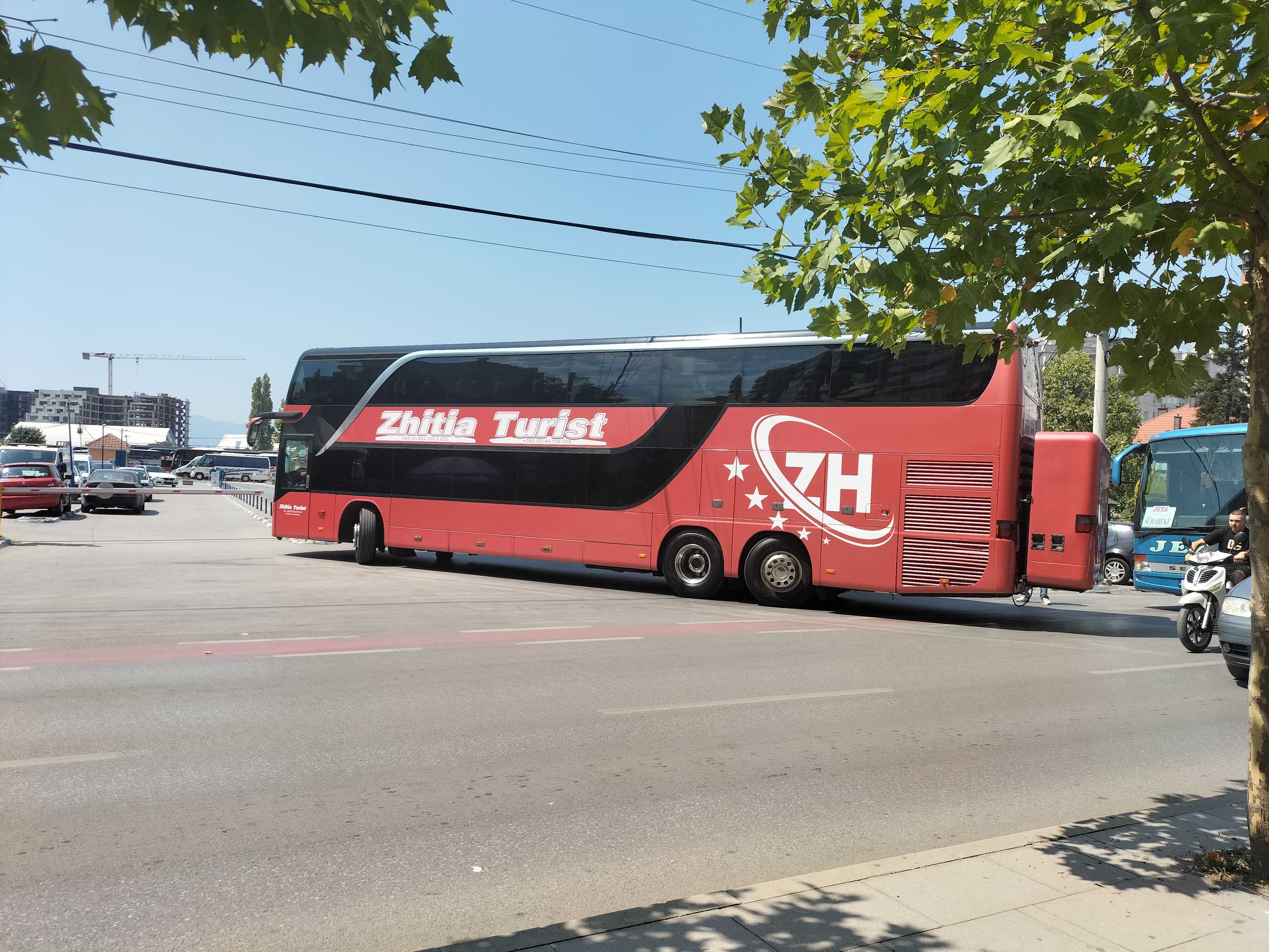 Red Zhitia Turist Bus entering the Bus Station in Prizren
