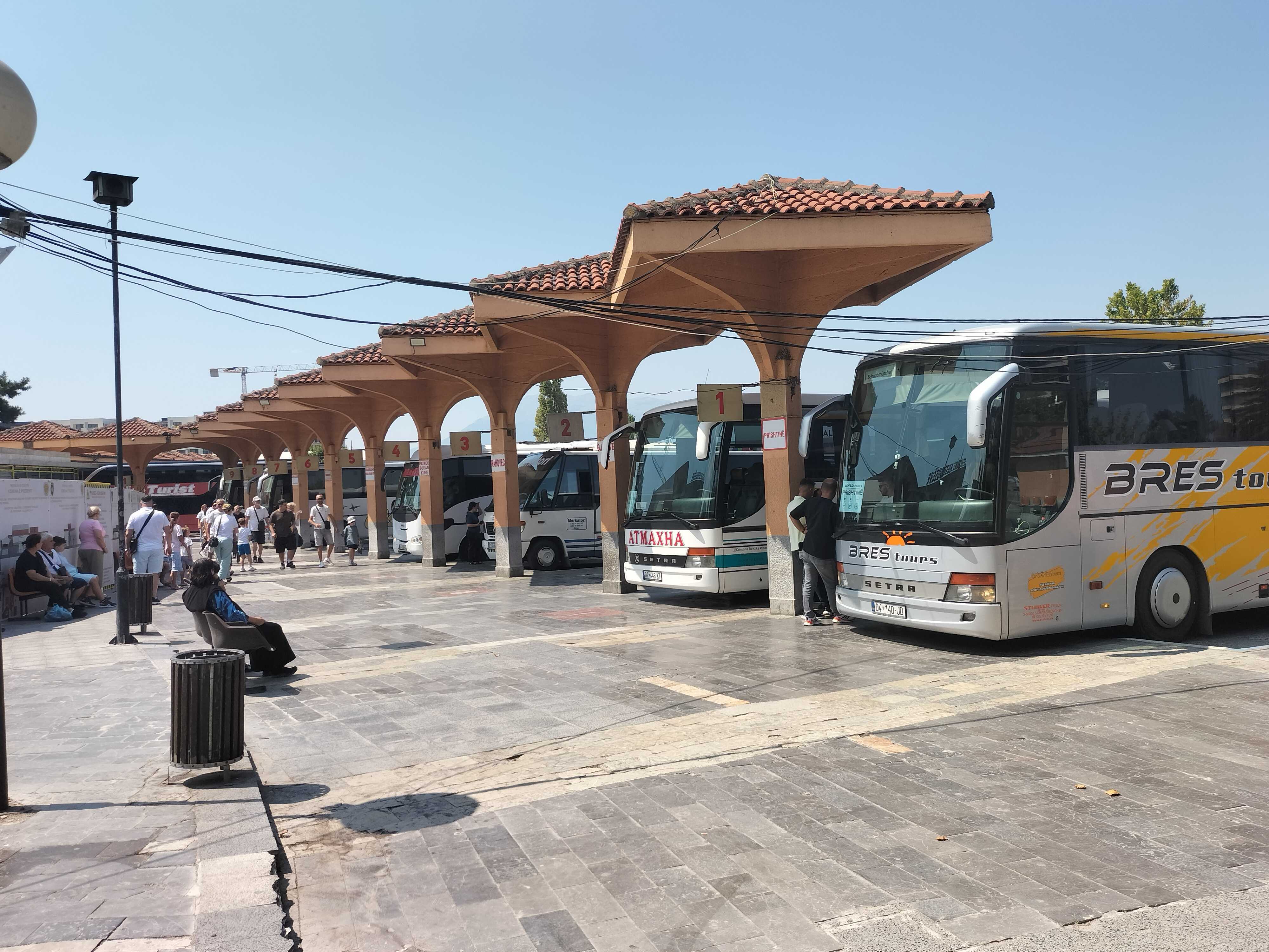 Central Bus Station in Prizren Kosovo. Intercity Busses are waiting for passengers to board.