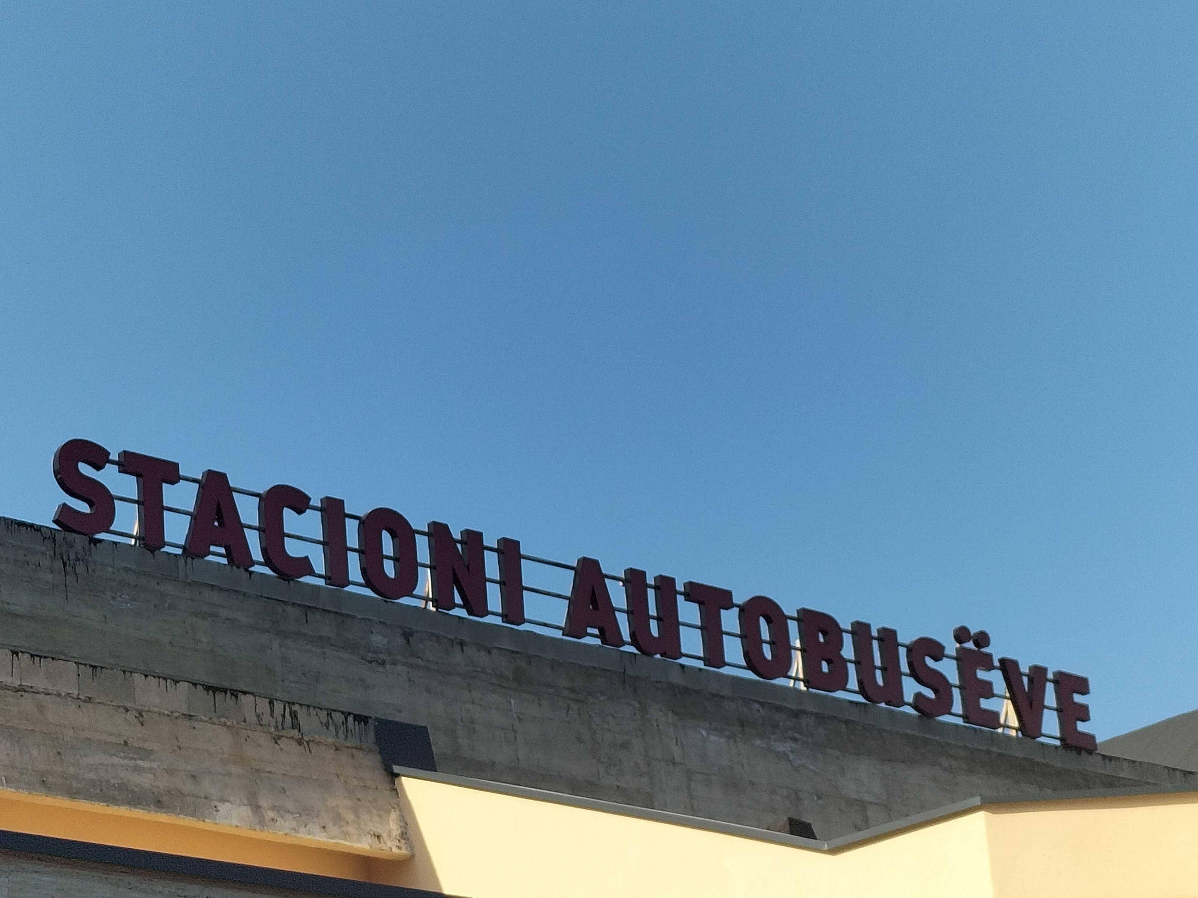 Big Letters above the Central Bus Station in Prizren "Stacioni i Autobusëve"