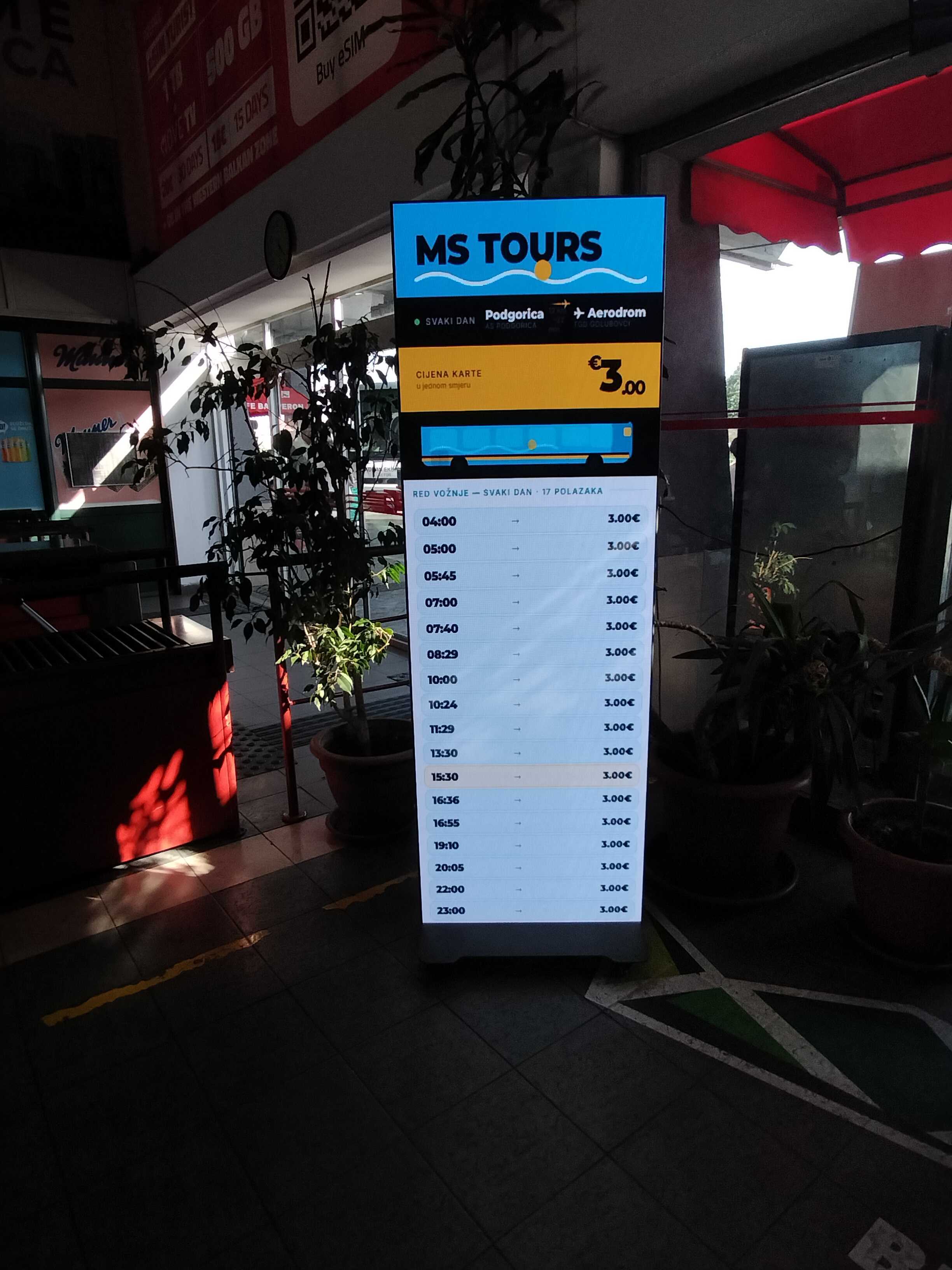 Departure Terminal of MS Tours for Trips from Podgorica Central Bus Station to Podgorica Airport