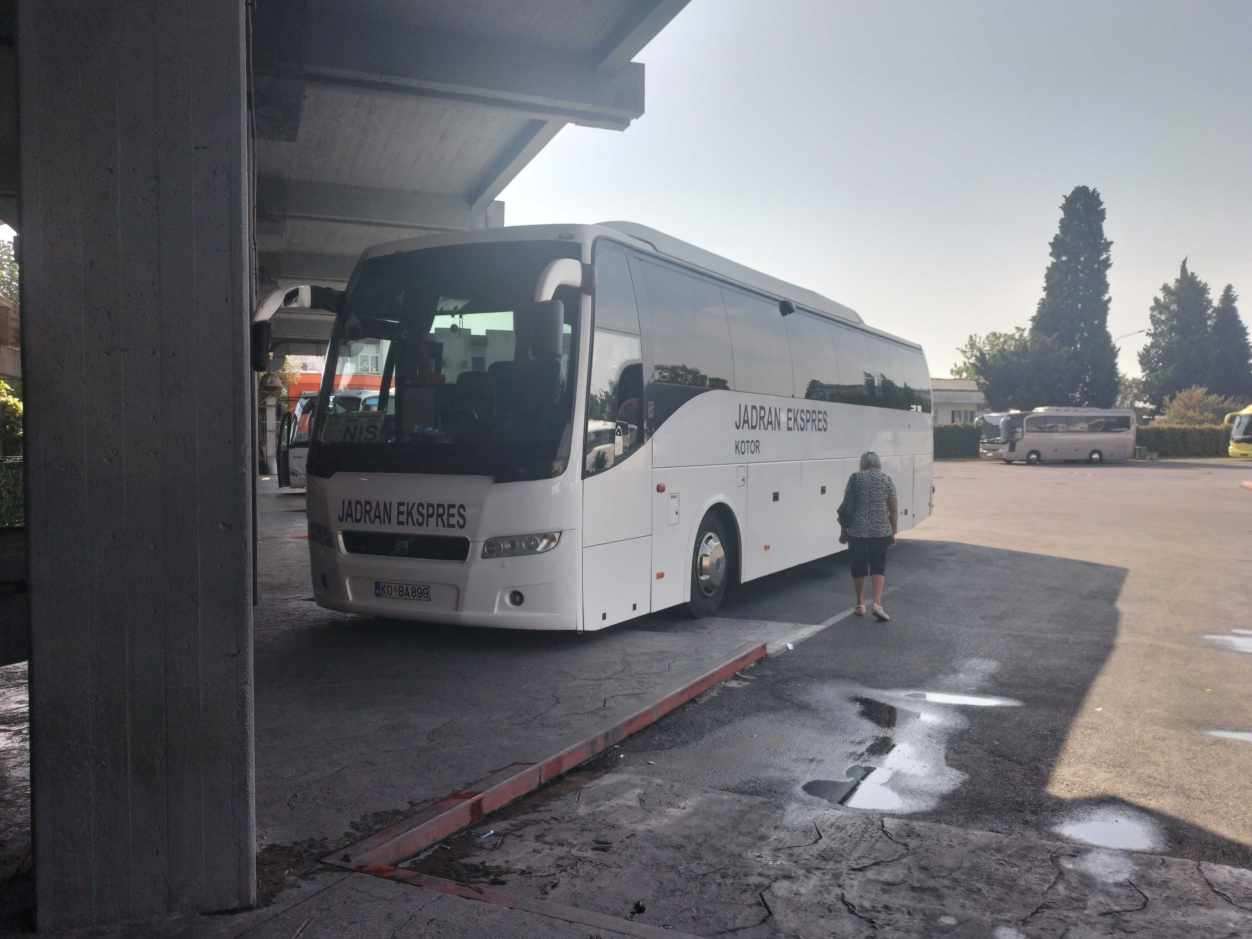 Bus Jadran Ekspres Kotor waiting for passengers to board in Podgorica Main Bus Station