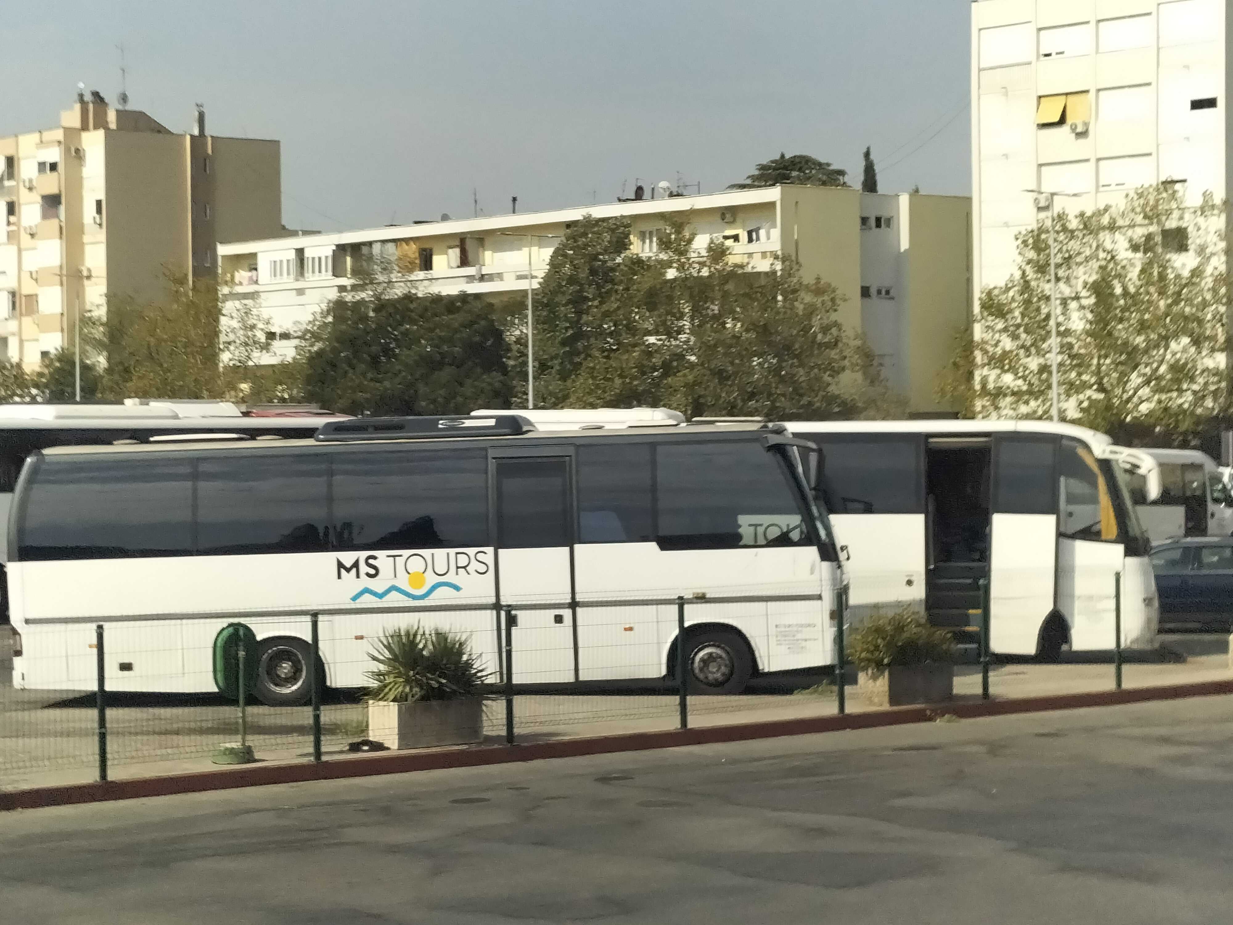 Busses by MS Tours Podgorica waiting next to the bus station
